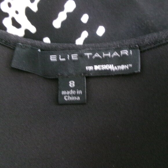 Elie Tahari CITY SCAPE Graphic Print Short Sleeve Dress Stretch 8 Black Whit - Picture 14 of 16
